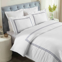 Harrison Cotton Greek Key Embroidered 3 Piece Duvet Cover Set