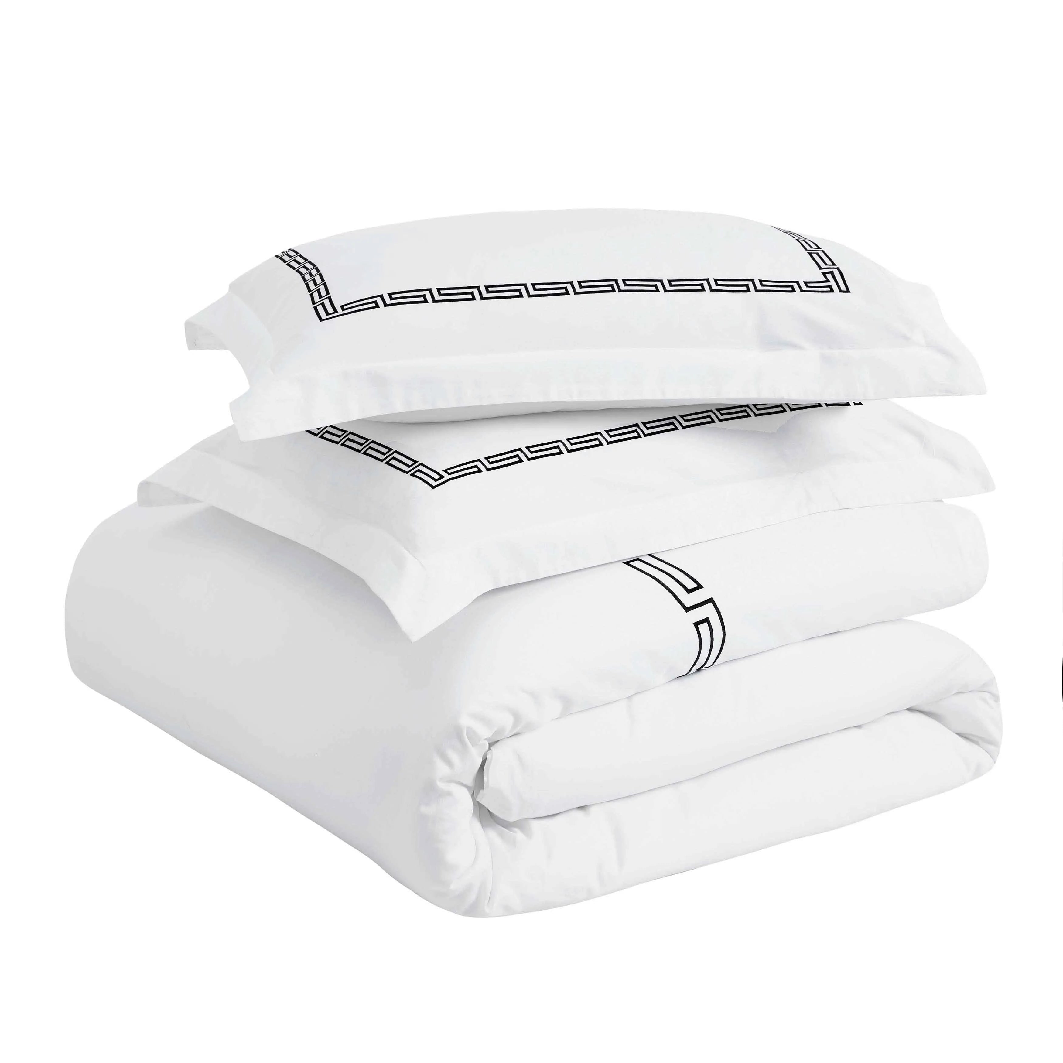 Harrison Cotton Greek Key Embroidered 3 Piece Duvet Cover Set