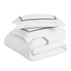 Harrison Cotton Greek Key Embroidered 3 Piece Duvet Cover Set