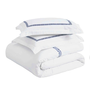 Harrison Cotton Greek Key Embroidered 3 Piece Duvet Cover Set