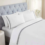 100% Cotton Bed Sheet Set Greek Key Embroidered Deep Pocket Harrison