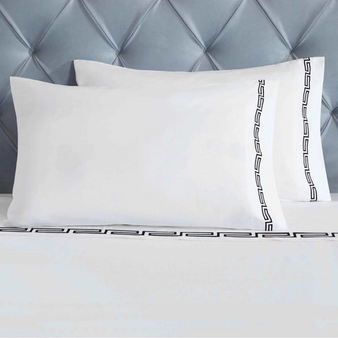 100% Cotton Bed Sheet Set Greek Key Embroidered Deep Pocket Harrison