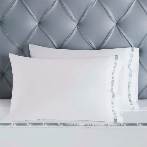 100% Cotton Bed Sheet Set Greek Key Embroidered Deep Pocket Harrison