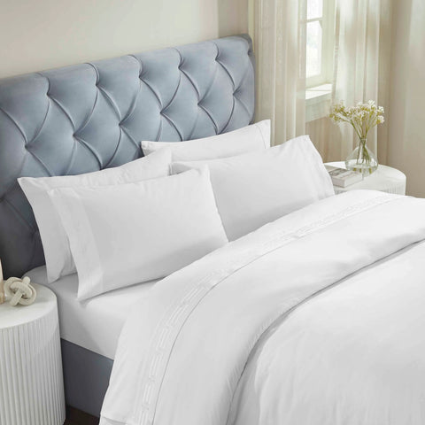100% Cotton Bed Sheet Set Greek Key Embroidered Deep Pocket Harrison