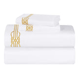 100% Cotton Bed Sheet Set Gold Embroidered Deep Pocket Moonlawn