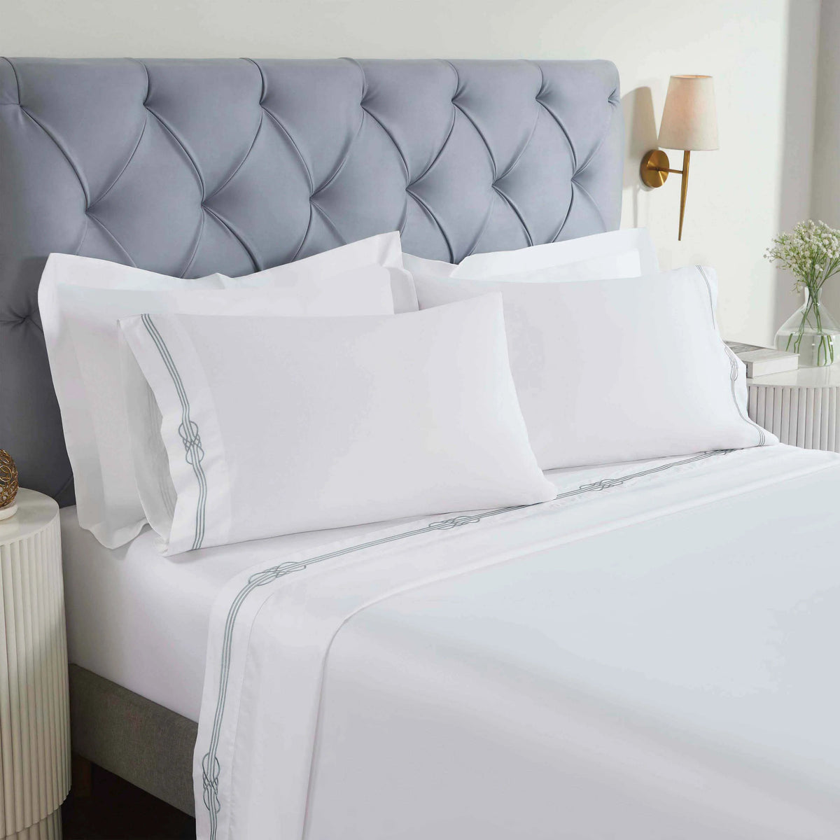 100% Cotton Bed Sheet Set Gold Embroidered Deep Pocket Moonlawn