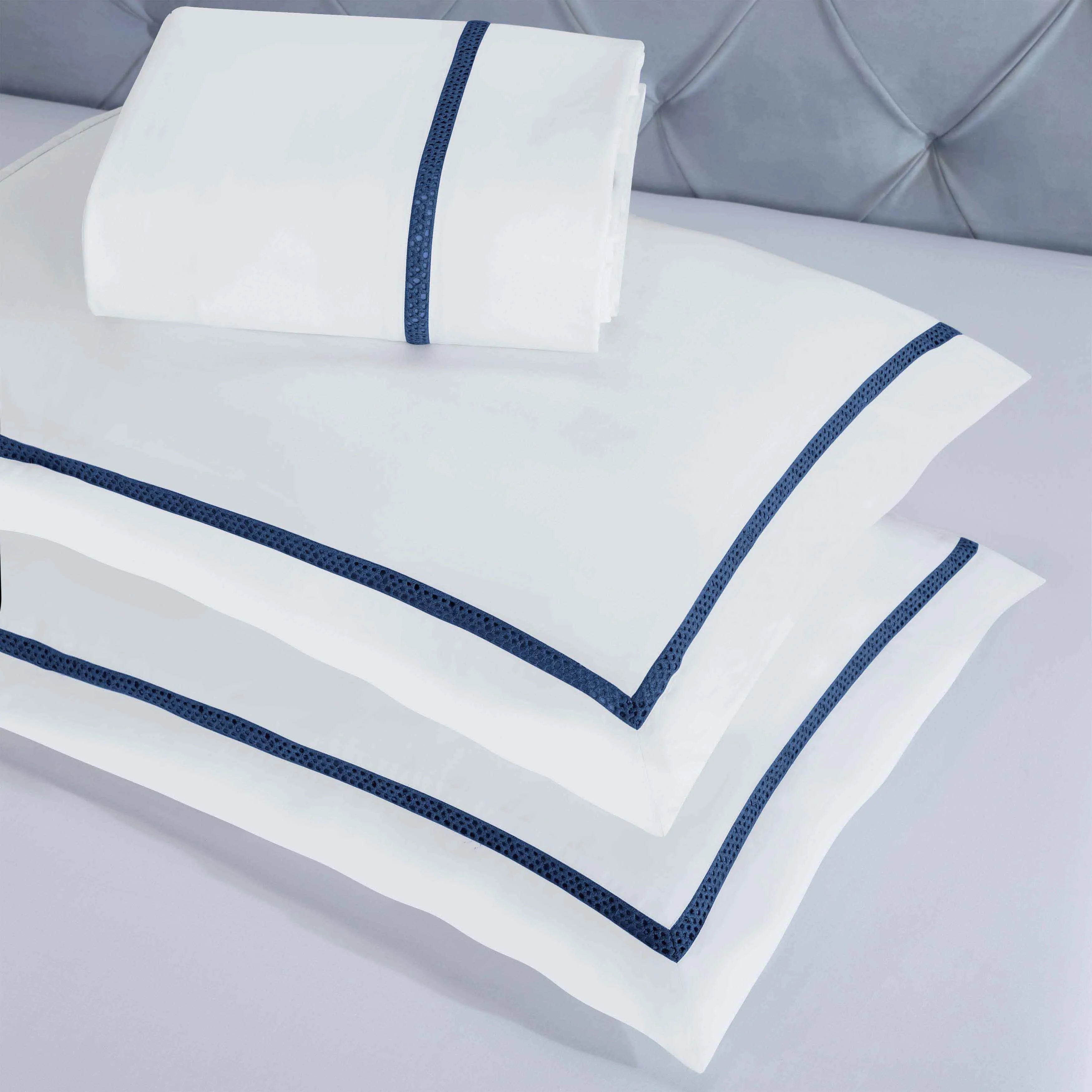 Riverton Cotton Cross-Stitch Embroidered 3 Piece Duvet Cover Set