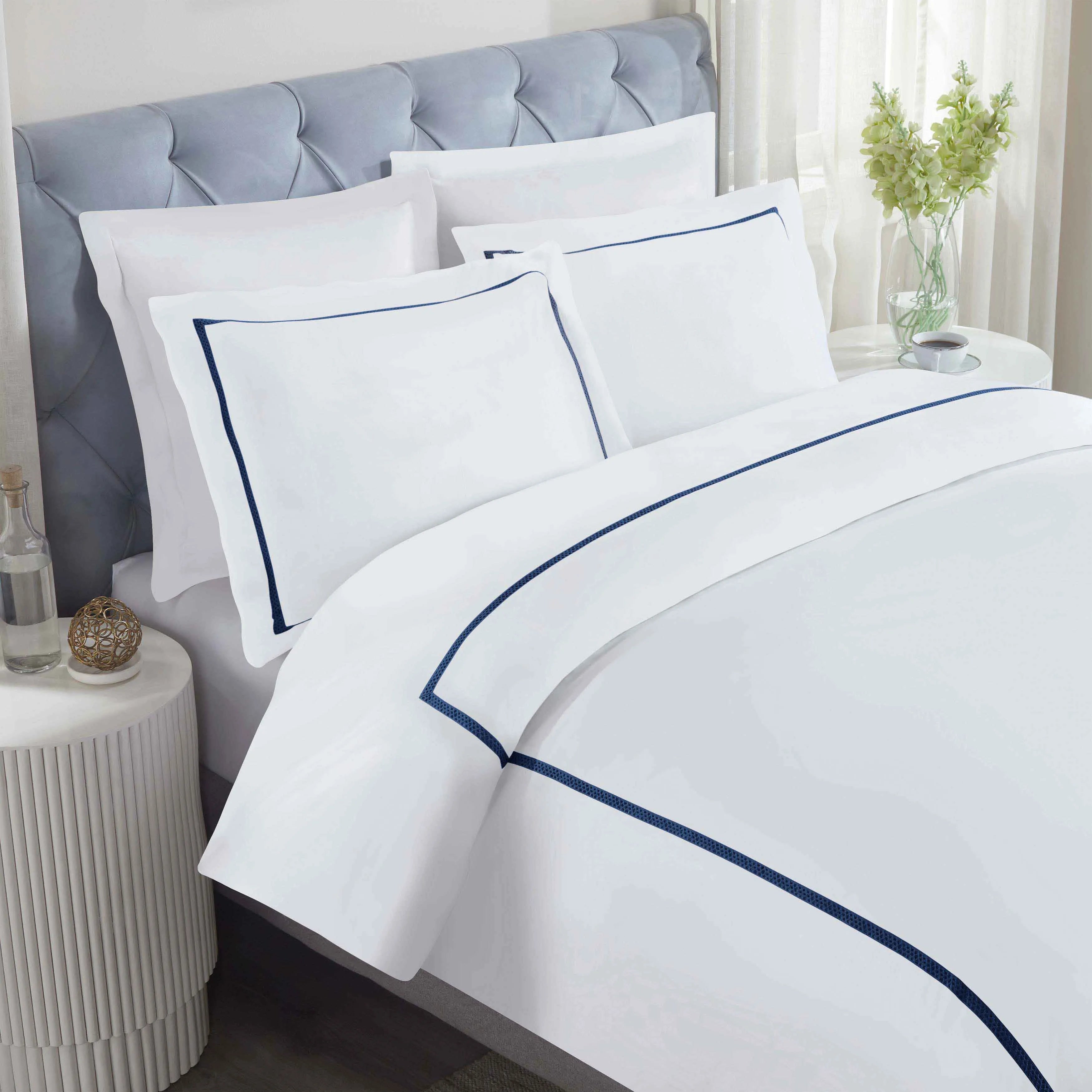 Riverton Cotton Cross-Stitch Embroidered 3 Piece Duvet Cover Set