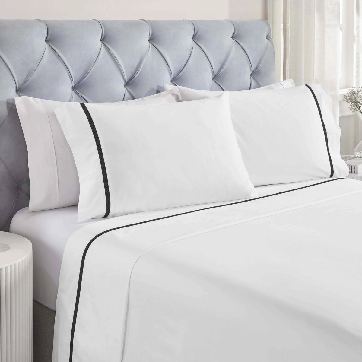 100% Cotton Bed Sheet Set Cross-Stitch Embroidered Deep Pocket Riverton