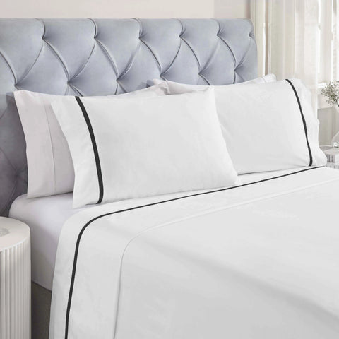 100% Cotton Bed Sheet Set Cross-Stitch Embroidered Deep Pocket Riverton