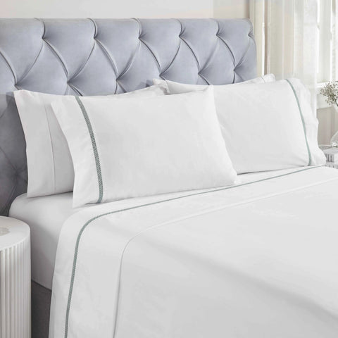 100% Cotton Bed Sheet Set Cross-Stitch Embroidered Deep Pocket Riverton