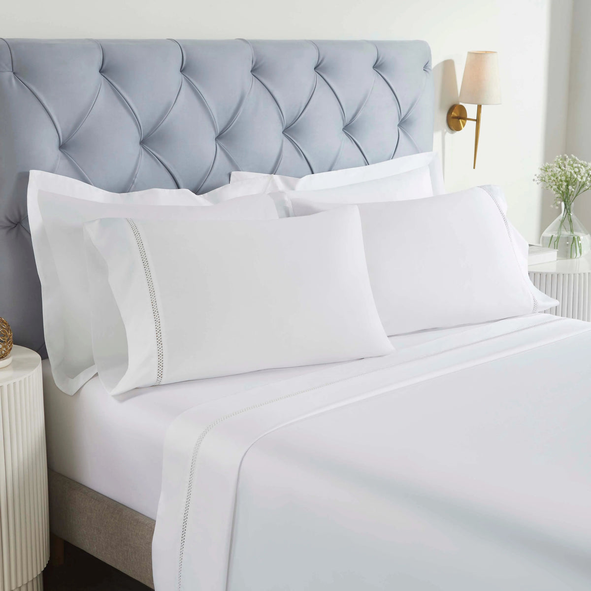 100% Cotton Bed Sheet Set Cross-Stitch Embroidered Deep Pocket Riverton