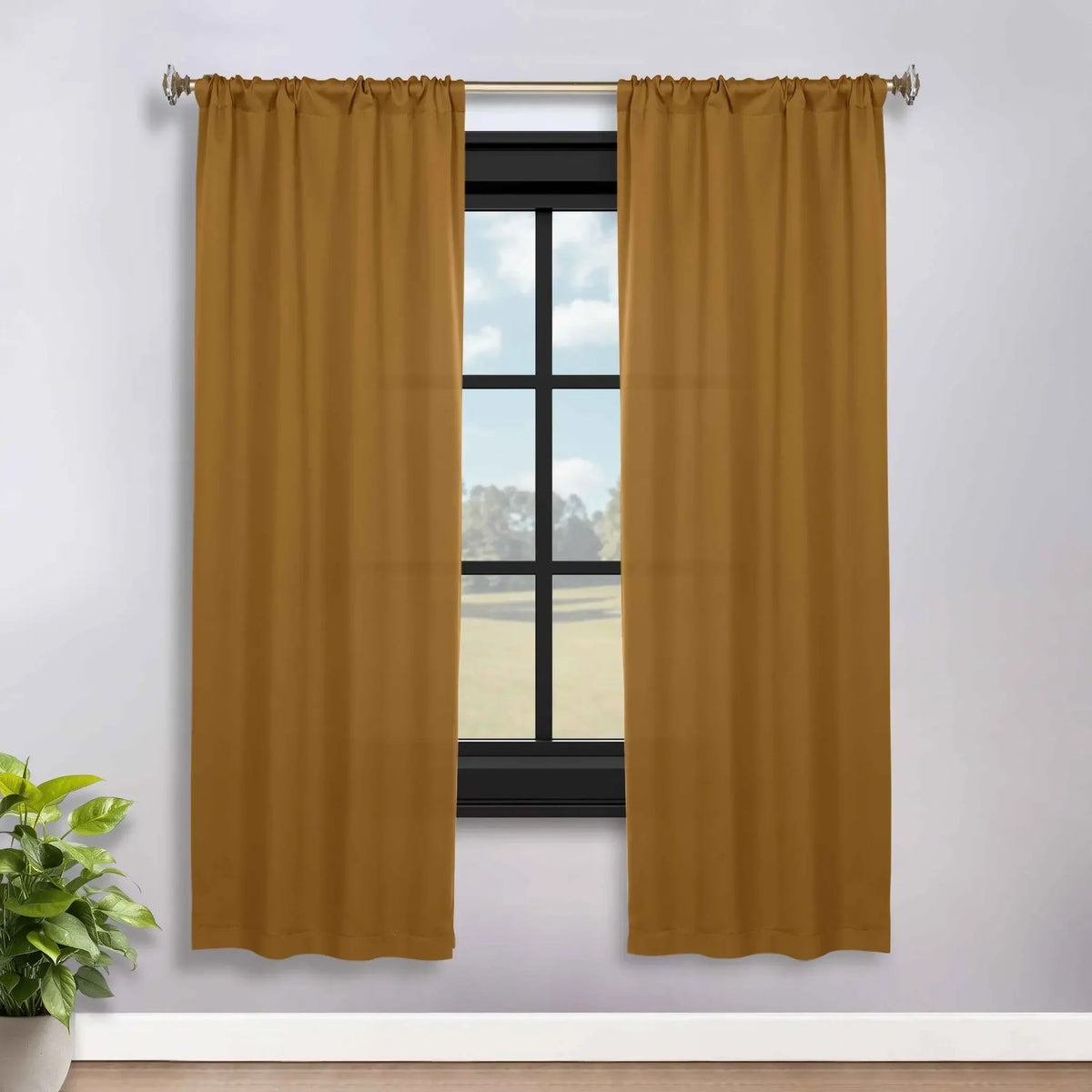 Solid Room Darkening Rod Pocket Blackout Curtain Panels, Set of 2
