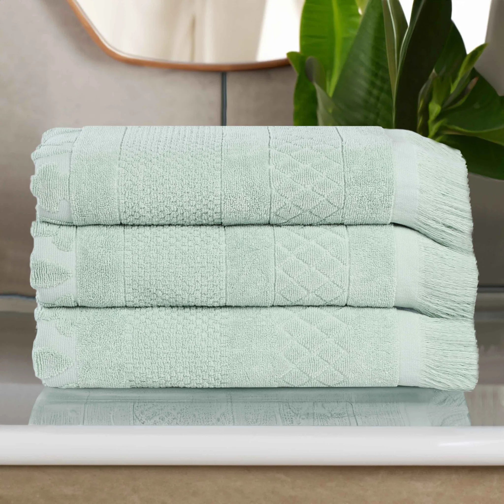 Cotton Geometric Jacquard Absorbent Bath Towel Set of 3