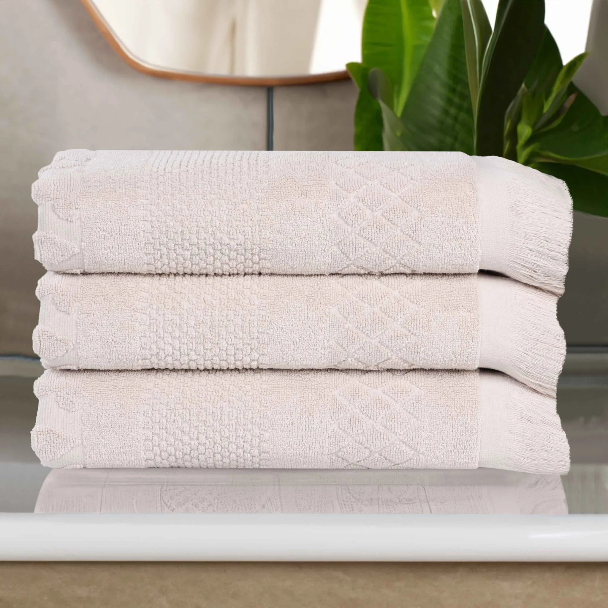 Cotton Geometric Jacquard Absorbent Bath Towel Set of 3