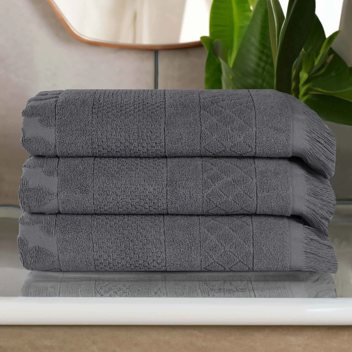 Cotton Geometric Jacquard Absorbent Bath Towel Set of 3