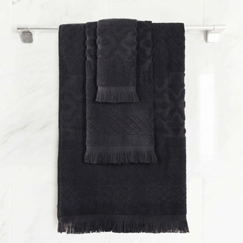 Rolla Cotton Geometric Jacquard Plush Soft Absorbent 3 Piece Towel Set