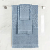 Rolla Cotton Geometric Jacquard Plush Soft Absorbent 3 Piece Towel Set