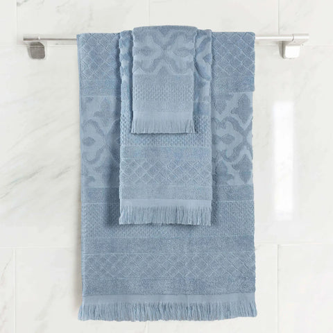 Rolla Cotton Geometric Jacquard Plush Soft Absorbent 3 Piece Towel Set