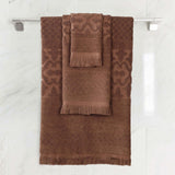 Rolla Cotton Geometric Jacquard Plush Soft Absorbent 3 Piece Towel Set