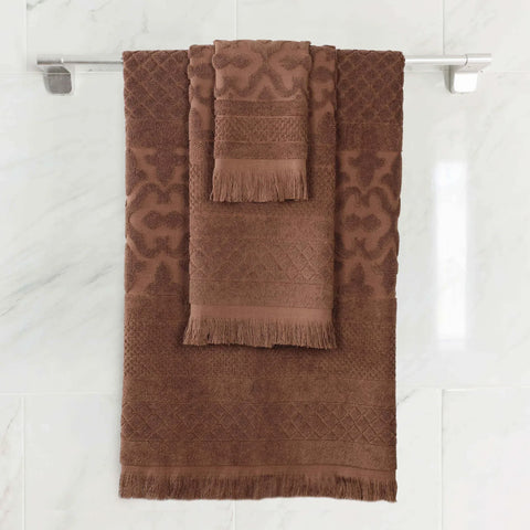 Rolla Cotton Geometric Jacquard Plush Soft Absorbent 3 Piece Towel Set