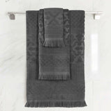 Rolla Cotton Geometric Jacquard Plush Soft Absorbent 3 Piece Towel Set
