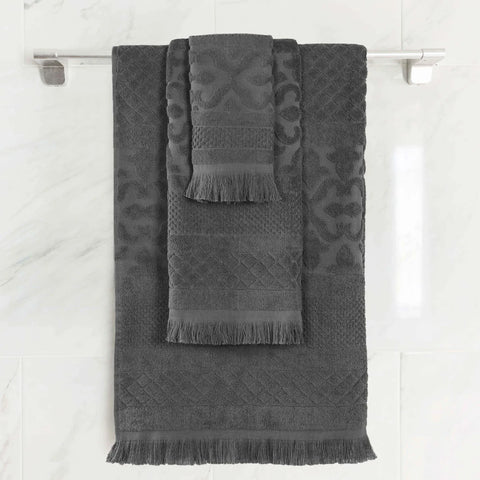 Rolla Cotton Geometric Jacquard Plush Soft Absorbent 3 Piece Towel Set