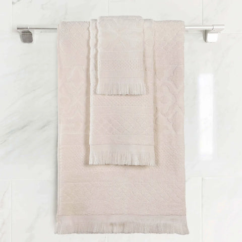 Rolla Cotton Geometric Jacquard Plush Soft Absorbent 3 Piece Towel Set