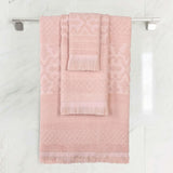 Rolla Cotton Geometric Jacquard Plush Soft Absorbent 3 Piece Towel Set