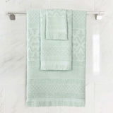 Rolla Cotton Geometric Jacquard Plush Soft Absorbent 3 Piece Towel Set