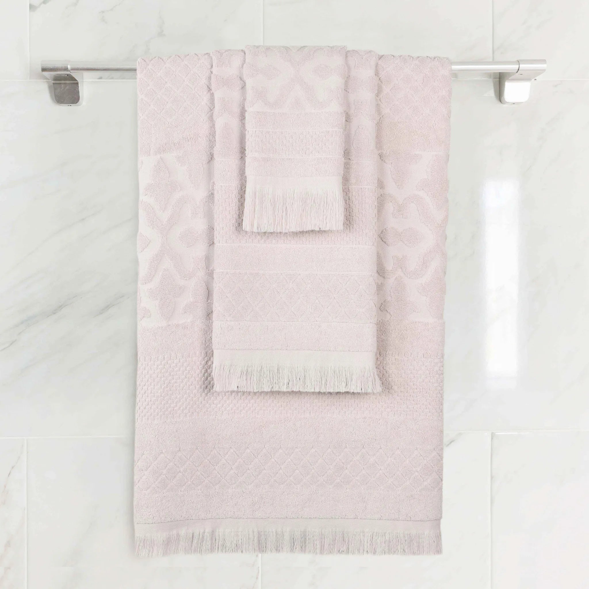 Rolla Cotton Geometric Jacquard Plush Soft Absorbent 3 Piece Towel Set
