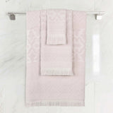 Rolla Cotton Geometric Jacquard Plush Soft Absorbent 3 Piece Towel Set