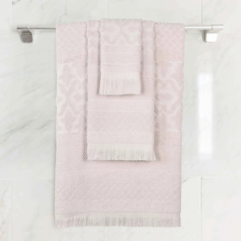 Rolla Cotton Geometric Jacquard Plush Soft Absorbent 3 Piece Towel Set