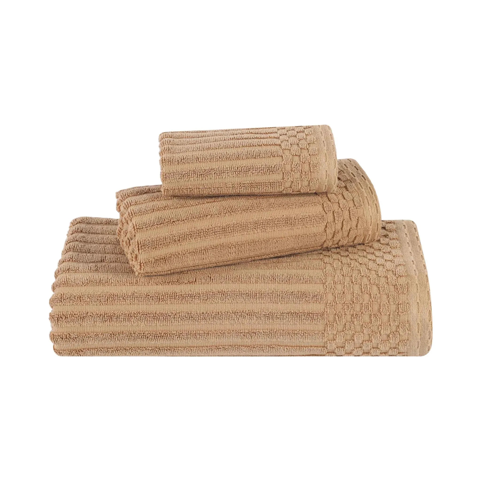 Soho Ribbed Cotton Absorbent 3 Piece Assorted Towel Set