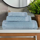 Rolla Cotton Geometric Jacquard Plush Soft Absorbent 3 Piece Towel Set