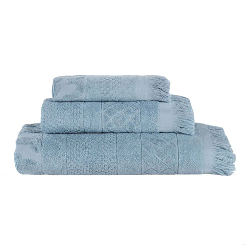 Rolla Cotton Geometric Jacquard Plush Soft Absorbent 3 Piece Towel Set