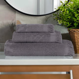 Rolla Cotton Geometric Jacquard Plush Soft Absorbent 3 Piece Towel Set
