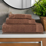 Rolla Cotton Geometric Jacquard Plush Soft Absorbent 3 Piece Towel Set