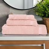 Rolla Cotton Geometric Jacquard Plush Soft Absorbent 3 Piece Towel Set
