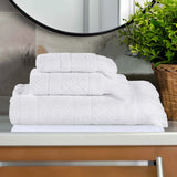 Rolla Cotton Geometric Jacquard Plush Soft Absorbent 3 Piece Towel Set