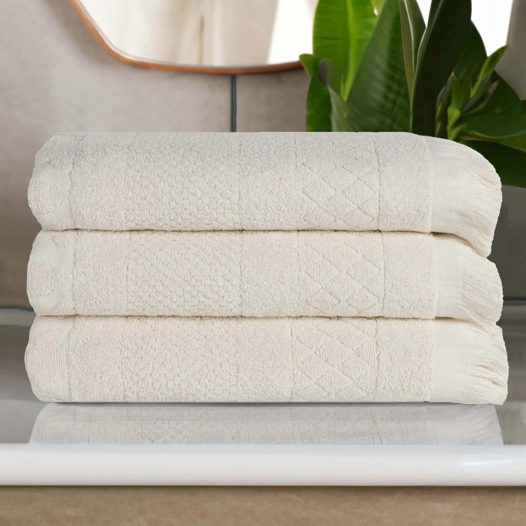 Cotton Geometric Jacquard Absorbent Bath Towel Set of 3