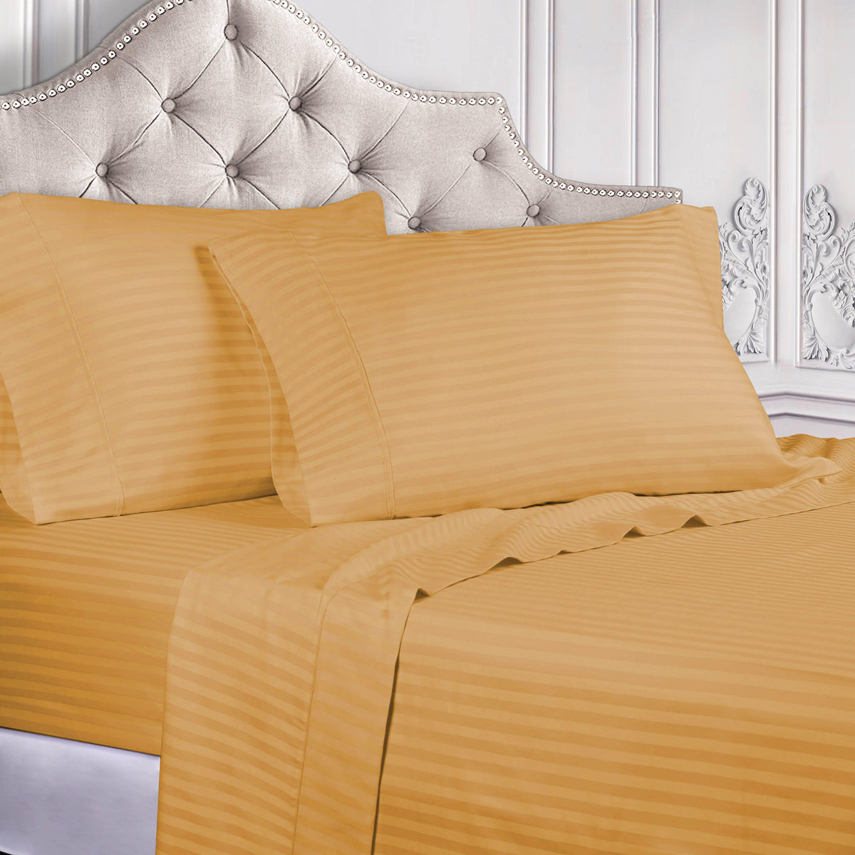 300 Thread Count Egyptian Cotton Sateen Stripe Bed Sheet Set