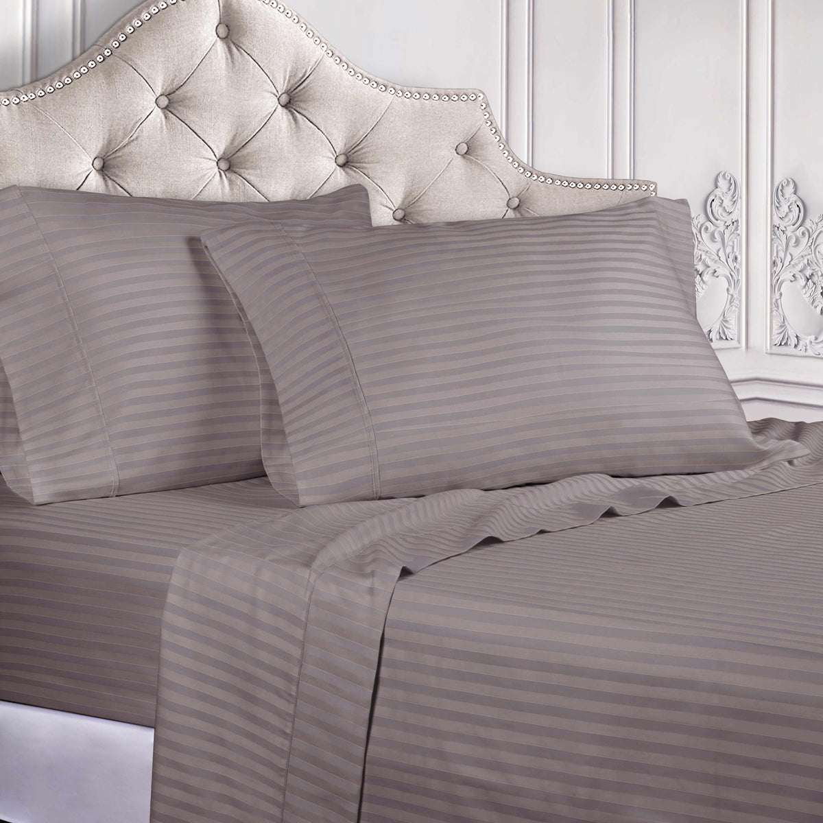 400 Thread Count Egyptian Cotton Sateen Stripe Bed Sheet Set