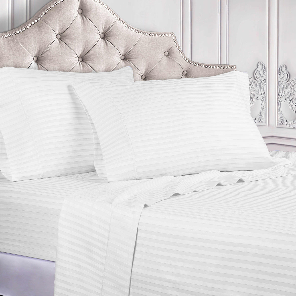 400 Thread Count Egyptian Cotton Sateen Stripe Bed Sheet Set