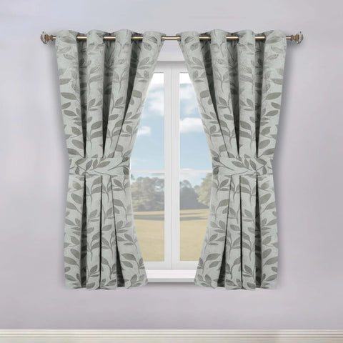 Blackout Window Curtains Leaves Pattern Room Darkening Set of 2