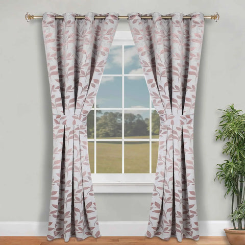 Blackout Window Curtains Leaves Pattern Room Darkening Set of 2