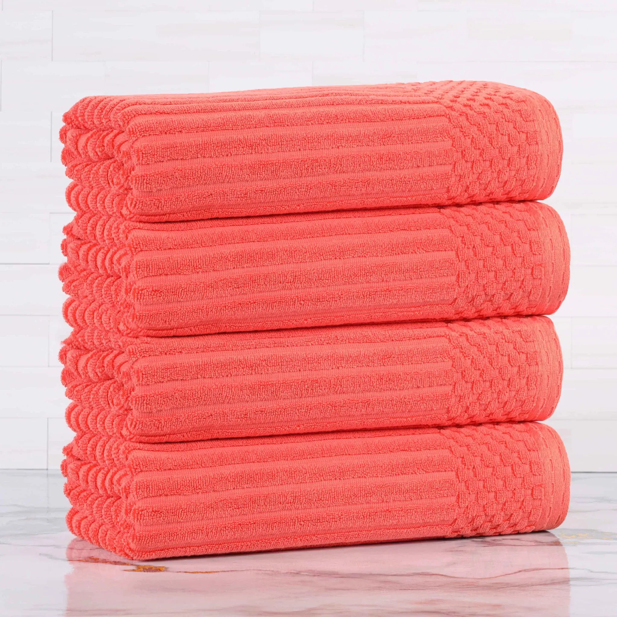 Ribbed Cotton Absorbent Bath Towel Set of 4