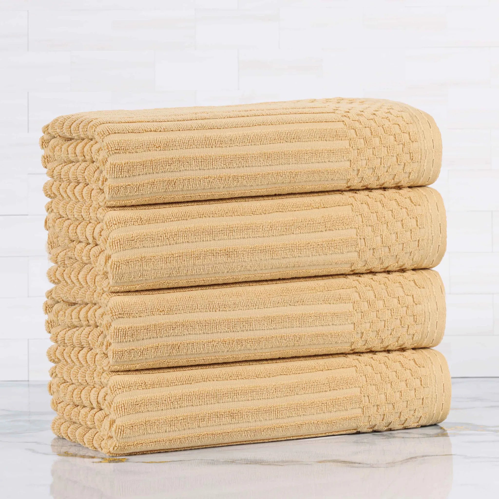Ribbed Cotton Absorbent Bath Towel Set of 4