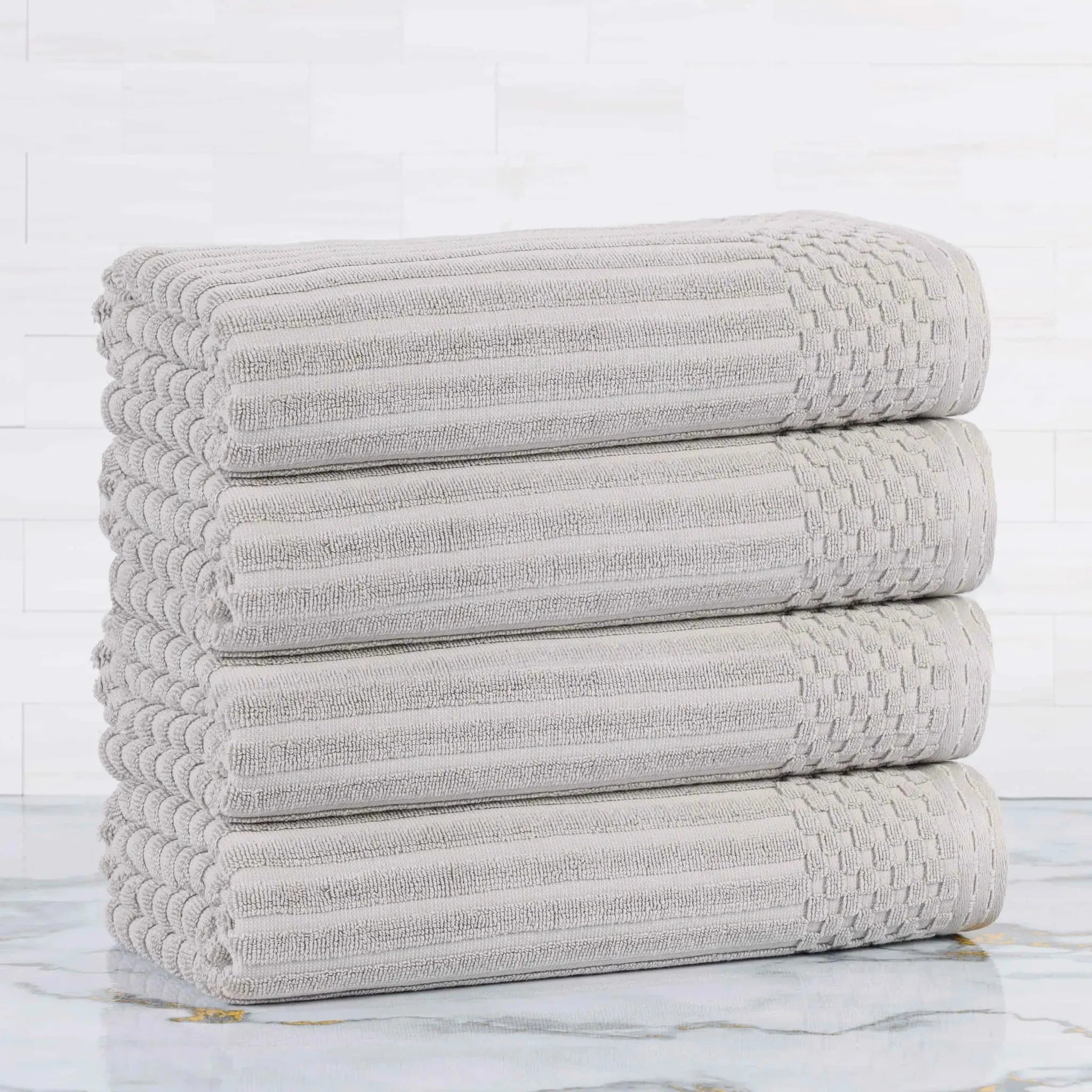 Ribbed Cotton Absorbent Bath Towel Set of 4