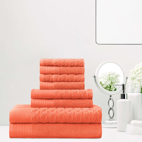 Turkish Cotton Jacquard Herringbone and Solid 8 Piece Towel Set